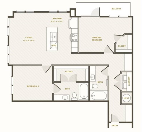 Floor plan for 2 beds, 2 baths, 1144 sqft